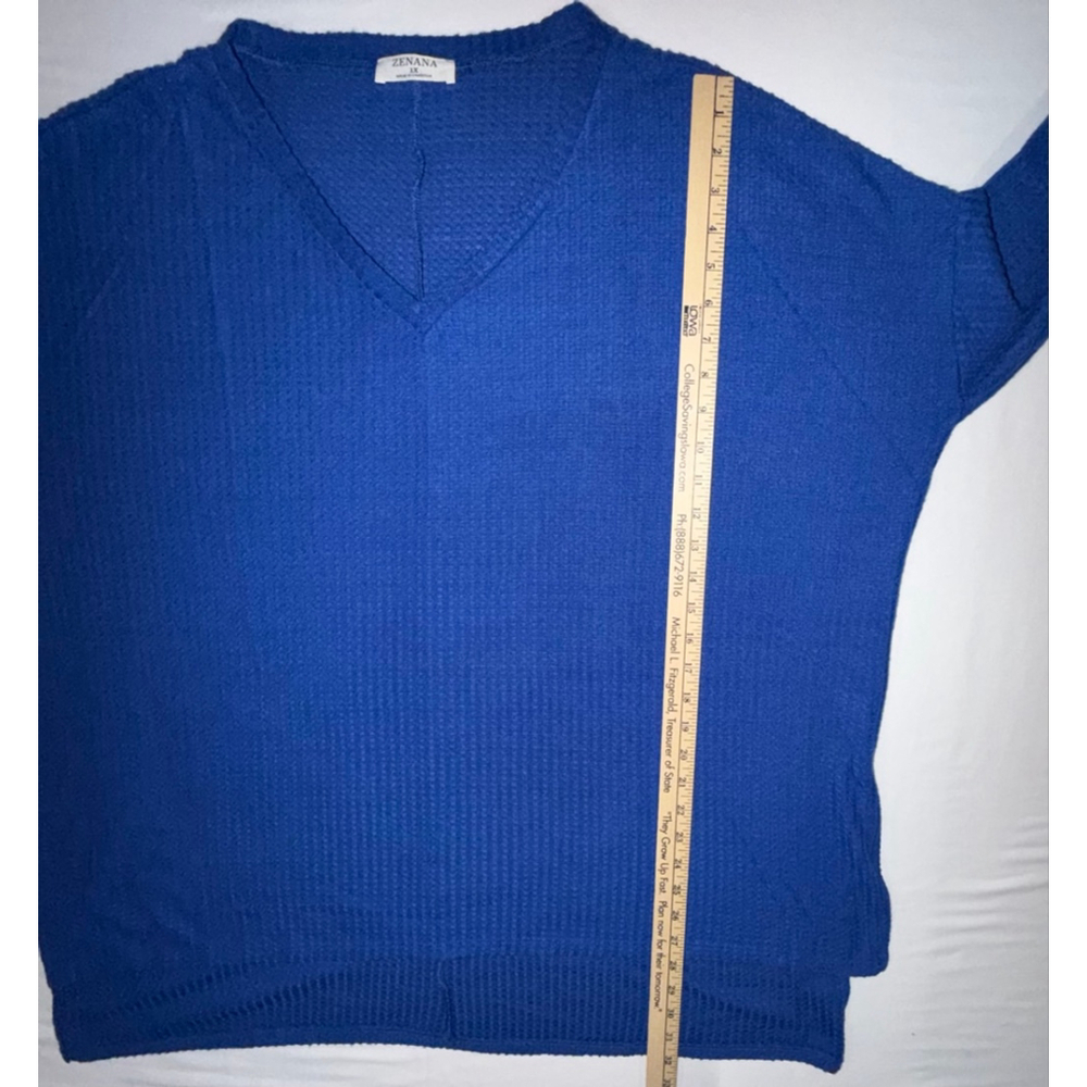 Zenana Plus 1X Blue Waffle Knit Tunic 
Top V-Neck High Low Oversized Lagenlook - Picture 8 of 8
